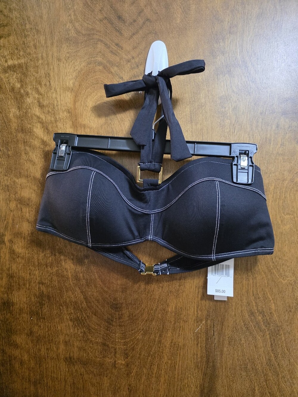 NWT Black Halter Swim Top with Contrast Stitching, Size 12